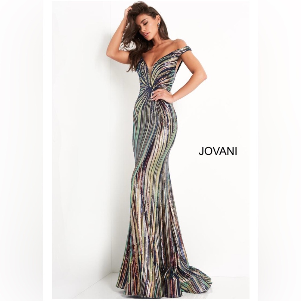Jovani 04809 Off Shoulder Sequin-Ornate Mermaid Gown size 00